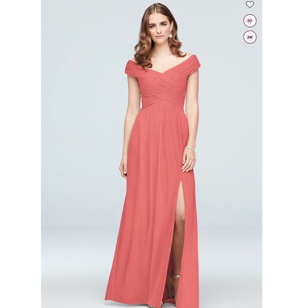 Crisscross Off-the-Shoulder Mesh Bridesmaid Dress